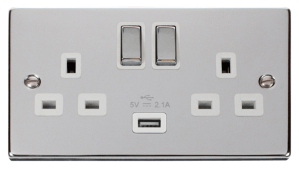 Click Deco Polished Chrome 2 Gang 13A DP USB Switched Socket