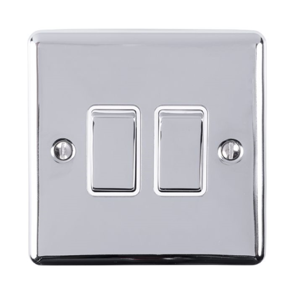 Eurolite Polished Chrome 2 Gang 2 Way Switch White Insert