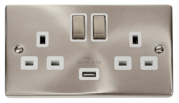 Click Deco Satin Chrome 2 Gang 13A DP USB Switched Socket