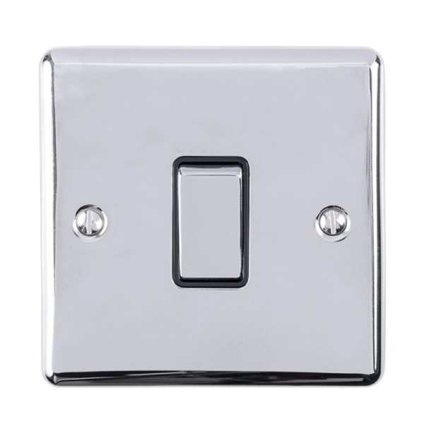 Eurolite Polished Chrome 1 Gang 2 Way Switch Black Insert