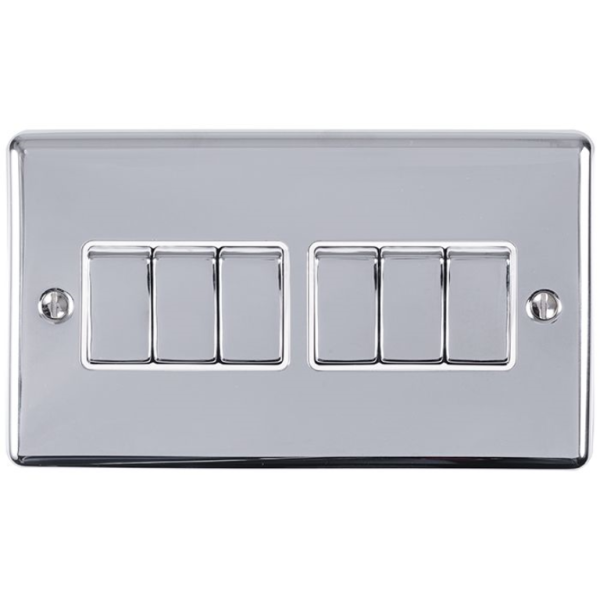 Eurolite Polished Chrome 6 Gang 2 Way Switch White Insert