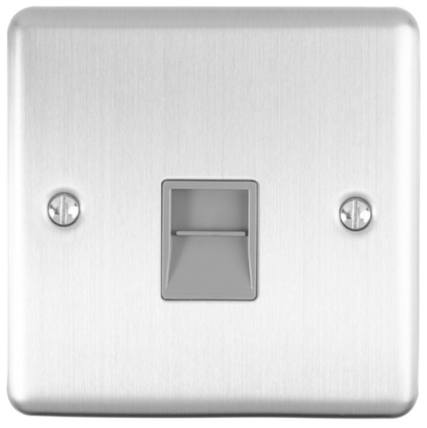 Eurolite Brushed Chrome 1 Gang BT Slave Socket Grey Insert