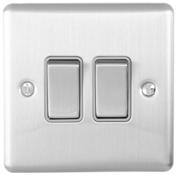 Eurolite Brushed Chrome 2 Gang 2 Way Switch Grey Insert