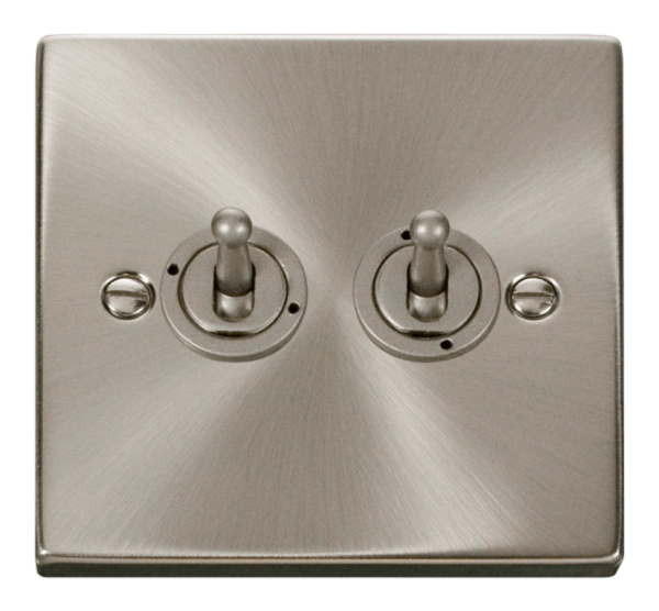 Click Deco Satin Chrome 2 Gang 2 Way 10Ax Toggle Switch