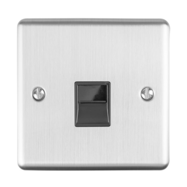 Eurolite Brushed Chrome 1 Gang BT Slave Socket Black Insert