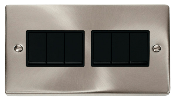 Click Deco Satin Chrome 6 Gang 2 Way 10Ax Switch