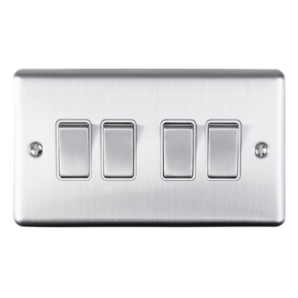 Eurolite Brushed Chrome 4 Gang 2 Way Switch White Insert