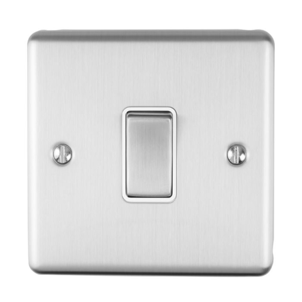 Eurolite Brushed Chrome 1 Gang Intermediate Switch White Insert