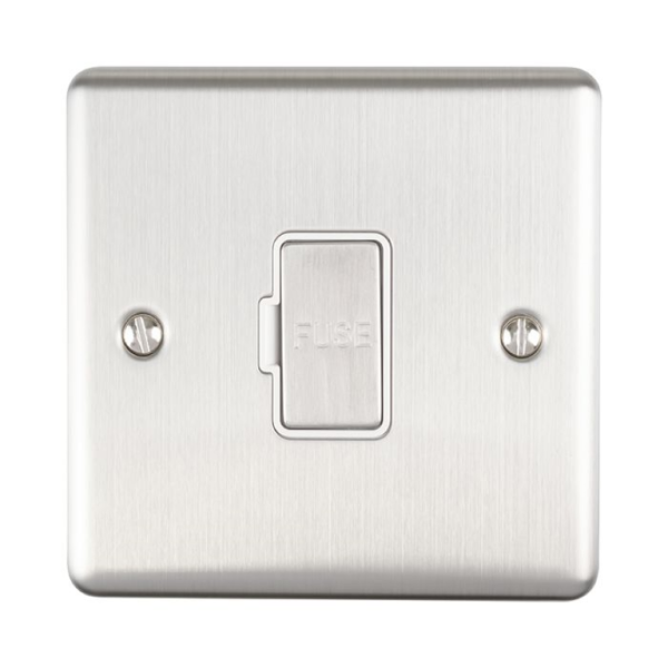 Eurolite Brushed Chrome Unswitched Fused Spur White Insert