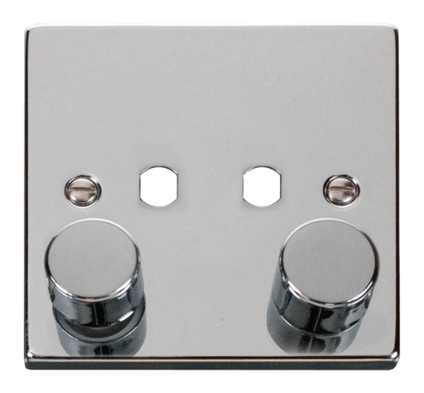 Click Deco Polished Chrome 2 Gang Dimmer Plate & Knobs