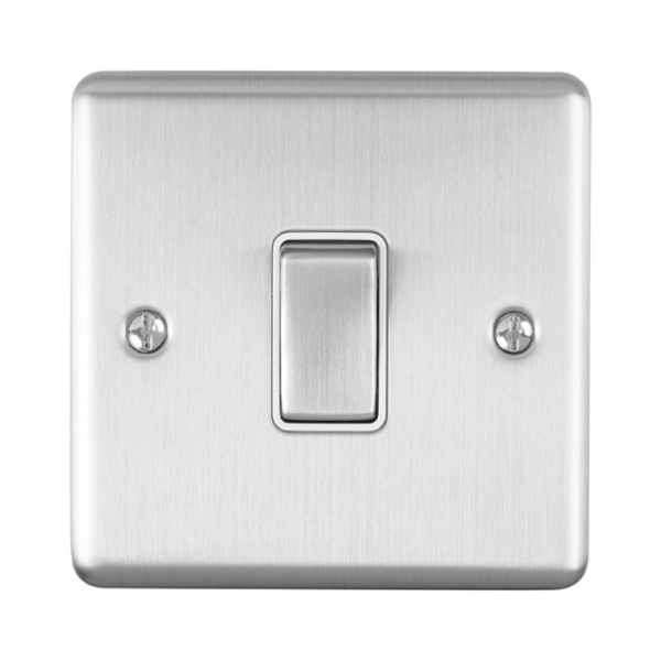 Eurolite Brushed Chrome 1 Gang 2 Way Switch White Insert