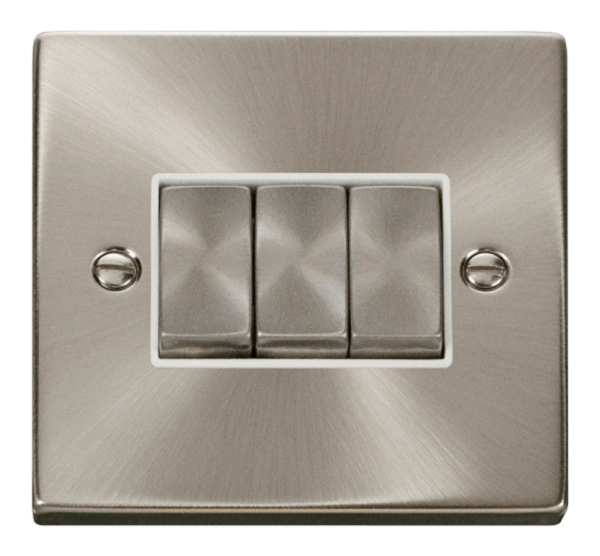 Click Deco Satin Chrome 3 Gang 2 Way 10Ax Switch