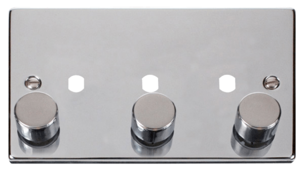 Click Deco Polished Chrome 3 Gang Dimmer Plate & Knobs