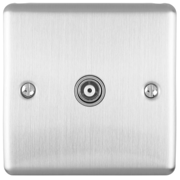 Eurolite Brushed Chrome 1 Gang Coaxial Socket Grey Insert