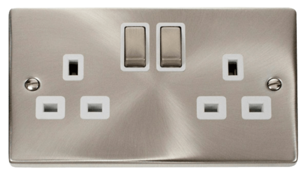 Click Deco Satin Chrome 2 Gang 13A DP Switched Socket