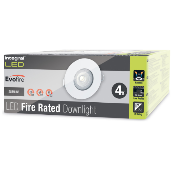 Downlight, Evofire Fire Rated Round IP65, c/w GU10 Holder Pk=4 - Image 2