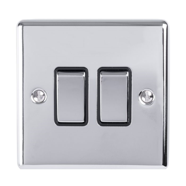 Eurolite Polished Chrome 2 Gang 2 Way Switch Black Insert