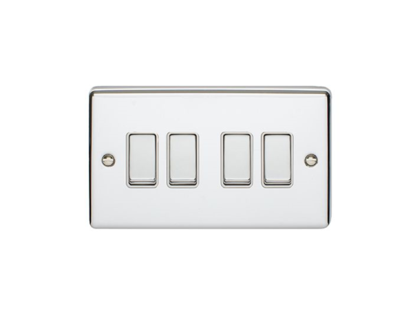 Eurolite Polished Chrome 4 Gang 2 Way Switch White Insert