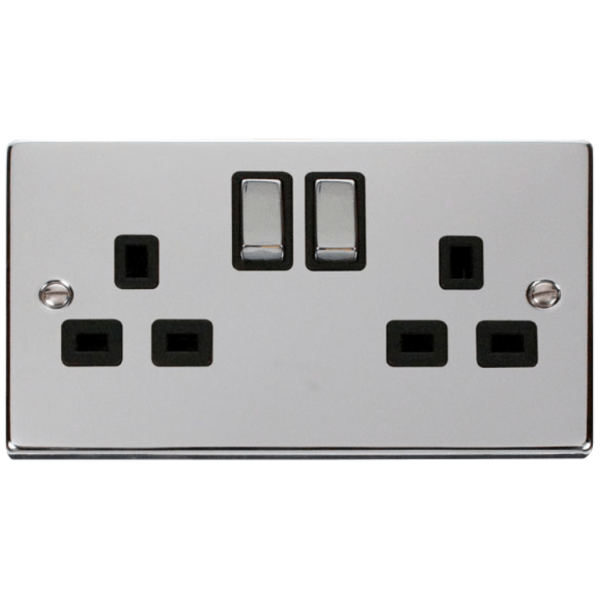 Click Deco Polished Chrome 2 Gang 13A DP Switched Socket