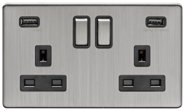 Eurolite Satin Nickel 2 Gang USB Switched Socket