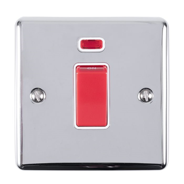 Eurolite Polished Chrome 1 Gang 45A DP Switch Neon White Insert