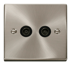 Click Deco Satin Chrome 2 Gang Non Isolated Coaxial Socket