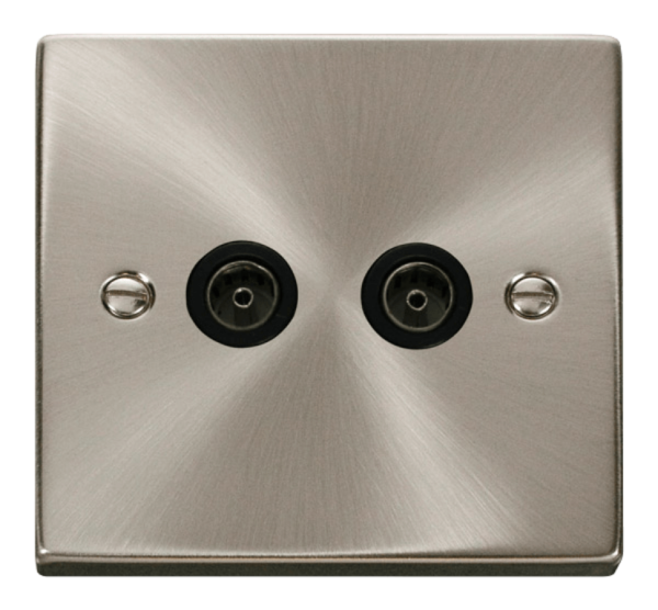 Click Deco Satin Chrome 2 Gang Non Isolated Coaxial Socket