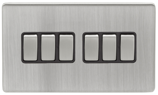 Eurolite Satin Nickel 6 Gang 2 Way Light Switch