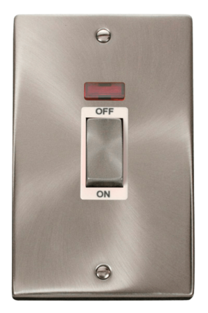 Click Deco Satin Chrome 1 Gang 45A DP Vertical Switch Neon