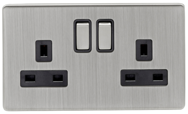 Eurolite Satin Nickel 2 Gang Switched Socket