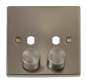 Click Deco Satin Chrome 2 Gang Dimmer Plate & Knobs