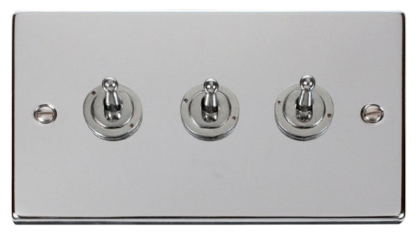 Click Deco Polished Chrome 3 Gang 2 Way 10Ax Toggle Switch