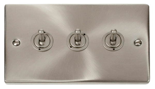 Click Deco Satin Chrome 3 Gang 2 Way 10Ax Toggle Switch