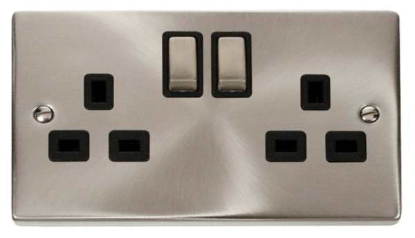 Click Deco Satin Chrome 2 Gang 13A DP Switched Socket