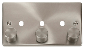 Click Deco Satin Chrome 3 Gang Dimmer Plate & Knobs