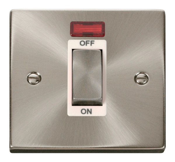 Click Deco Satin Chrome 1 Gang 45A DP Switch Neon