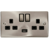 Click Deco Satin Chrome 2 Gang 13A DP USB Switched Socket