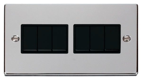 Click Deco Polished Chrome 6 Gang 2 Way Light Switch