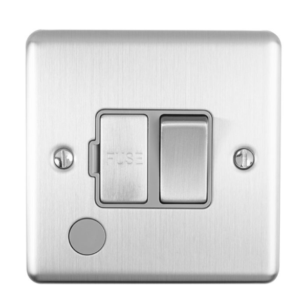 Eurolite Brushed Chrome Switched Fused Spur Flex Outlet Grey Insert