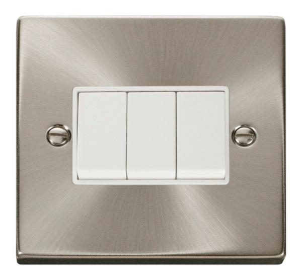 Click Deco Satin Chrome 3 Gang 2 Way 10Ax Switch