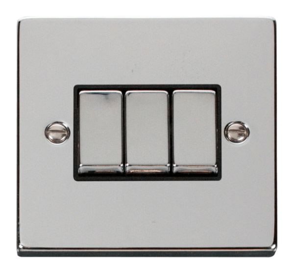 Click Deco Polished Chrome 3 Gang 2 Way Light Switch