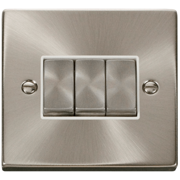 Click Deco Satin Chrome 3 Gang 2 Way 10Ax Switch