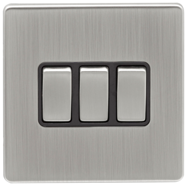 Eurolite Satin Nickel 3 Gang 2 Way Light Switch