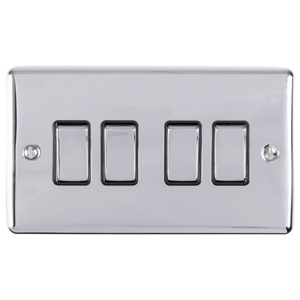 Eurolite Polished Chrome 4 Gang 2 Way Switch Black Insert