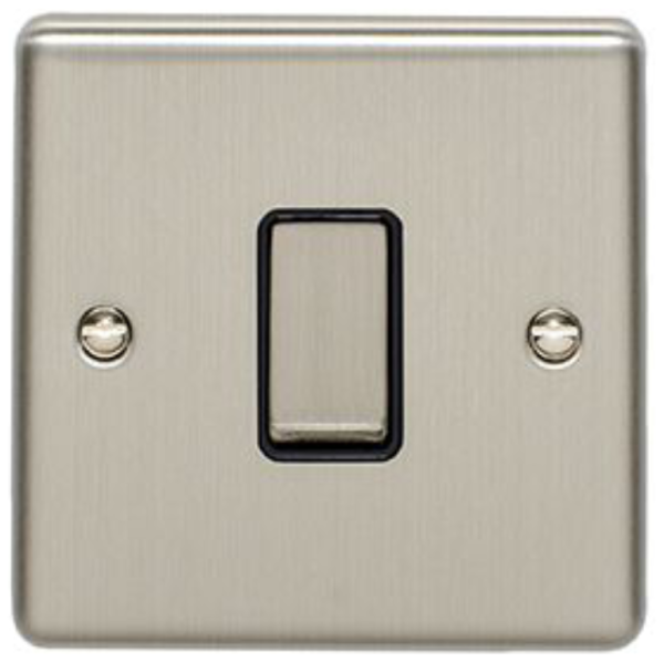 Eurolite Brushed Chrome 1 Gang 2 Way Switch Black Insert