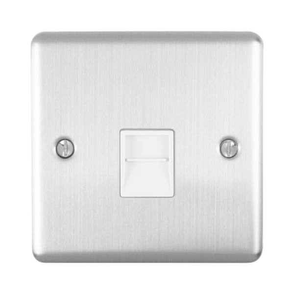 Eurolite Brushed Chrome 1 Gang BT Slave Socket White Insert