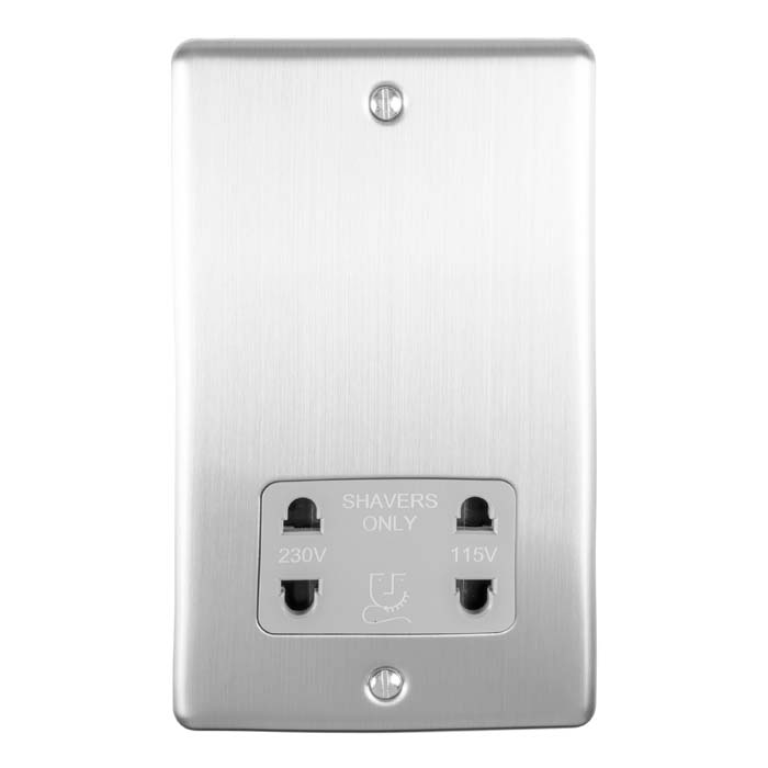 Eurolite Brushed Chrome Dual Voltage Shaver Socket Grey Insert