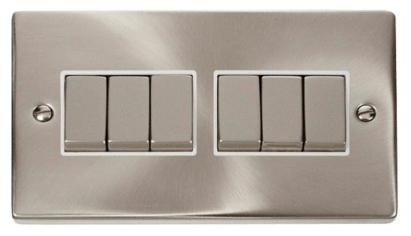 Click Deco Satin Chrome 6 Gang 2 Way 10Ax Switch