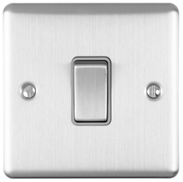 Eurolite Brushed Chrome 1 Gang 2 Way Switch Grey Insert