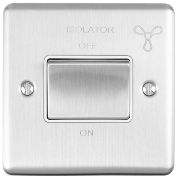 Eurolite Brushed Chrome 1 Gang TP Fan Isolator Switch White Insert